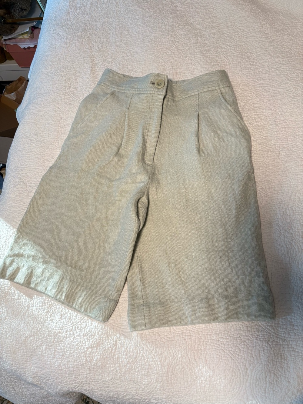 COS Beige High-Waist Bermuda Shorts